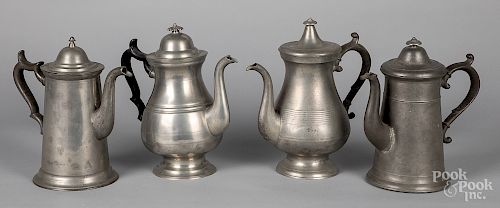 Four American pewter coffee pots