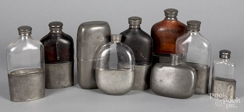 Collection of pewter flasks