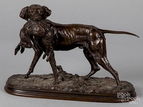 P.J. Mene patinated bronze hound and hare