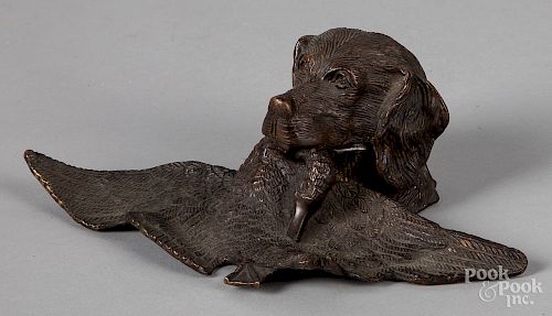 Bronze hound and goose inkwell