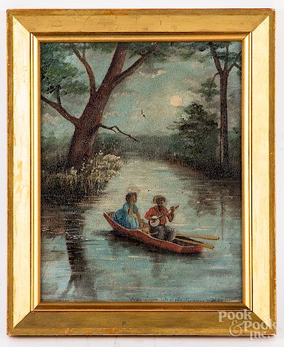 Black Americana scene of a couple in a rowboat
