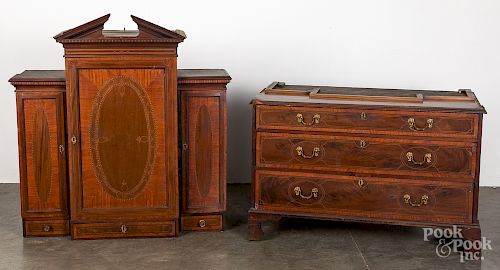 George III inlaid mahogany desk and bookcase