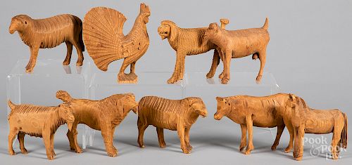 Group of carved pine animals
