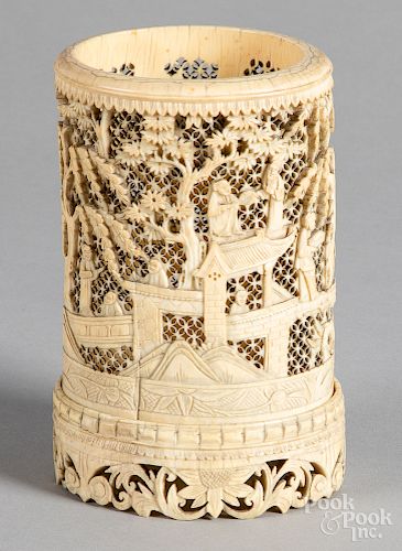 Chinese carved ivory brush holder
