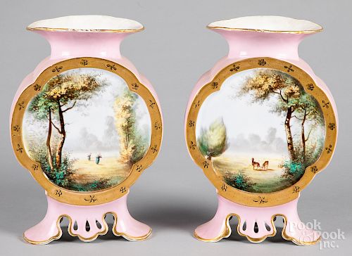 Pair of painted porcelain vases