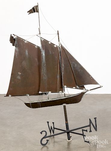 Copper sailboat weathervane