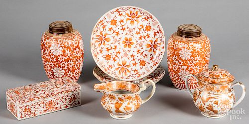 Group of Chinese export orange and white porcelai
