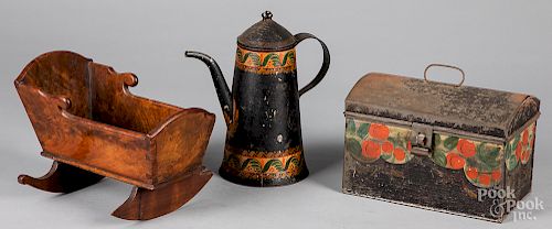 Toleware dome lid box and teapot, etc.