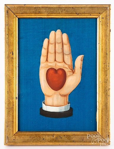 Oil on fabric heart in hand
