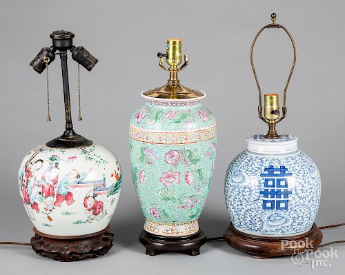 Three Chinese porcelain table lamps