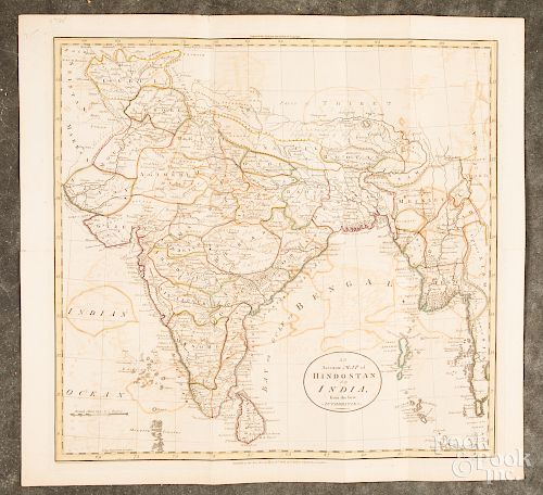 Color engraved map of Hidostan or India