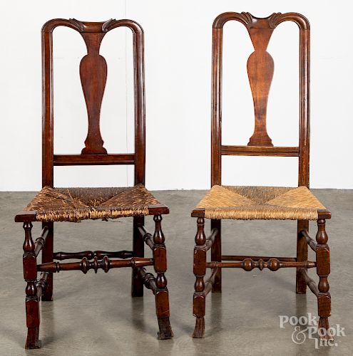 Two New England Queen Anne rush seat chairs