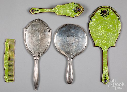 Two sterling silver mounted hand mirrors, etc.