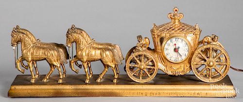 United Clock Co gilt metal horse and chariot cloc