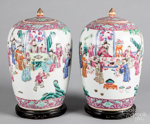 Pair of Chinese porcelain lidded jars