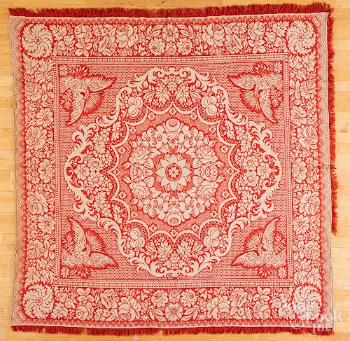 Red and white Jacquard coverlet