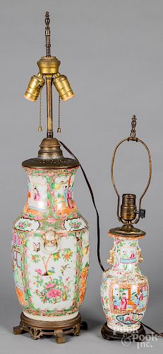 Two Chinese export porcelain table lamps, etc.