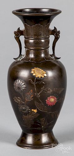 Japanese Meiji period mixed metals bronze vase