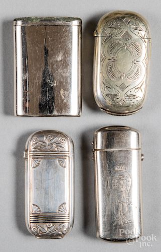 Four silver plated match vesta cases
