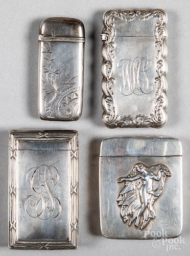 Four sterling silver match vesta cases
