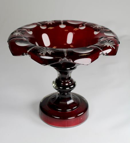Ruby Cut-to-Clear Glass Compote