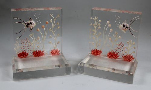 Pair of Lucite Fish Motif Bookends