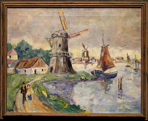 Signed, Impressionist Dutch Windmill Scene