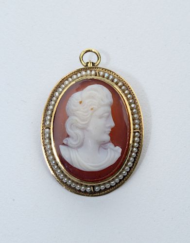 Small 14k Gold & Acrylic Carved Cameo Pin