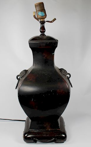 Chinese Bronze Twin Handled Urn Form Lamp