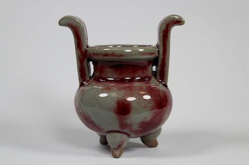 Twin Handled Chinese Flambe Glazed Footed Censer