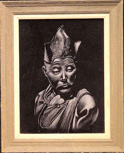20th C. Chinese School, Portrait on Man on Velvet