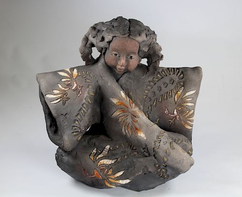 Vintage Glazed Art Pottery Girl Figure
