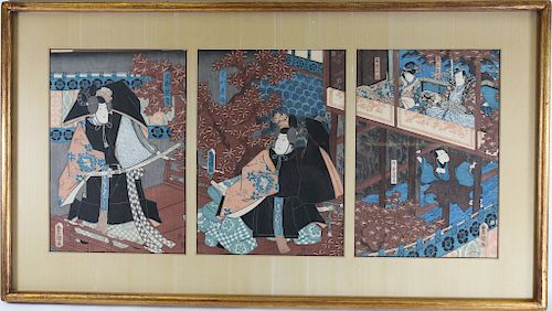 20th C. Framed Japanese Woodblock Triptych