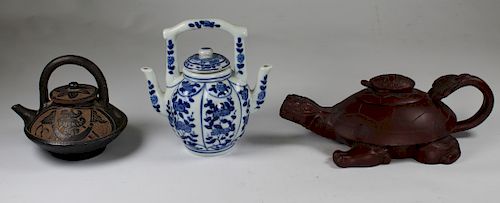 (3) Assorted Tea Pots, One Signed