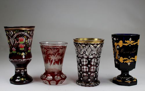 (4) Cut to Clear Bohemian Goblets