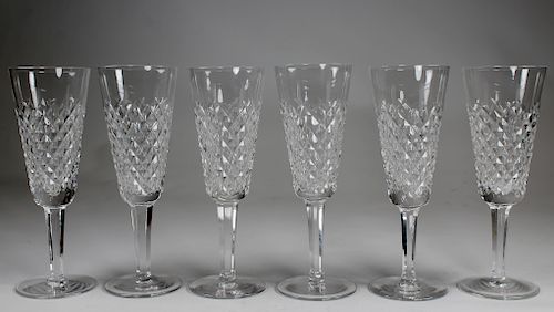 (6) Signed Waterford Champagne Flutes