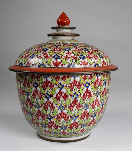 Chinese Porcelain Multi Colored Jar w/ Lid