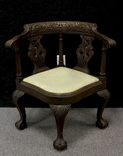 Antique Carved English Corner Chair