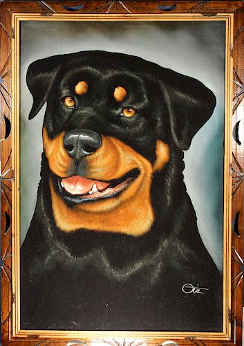 Vintage, Painting of Rottweiler on Velvet