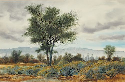 Signed, 20th C. Desert Scene Watercolor