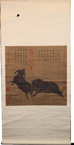 Chinese "Ox Dueling" Scroll, After Tai Sung