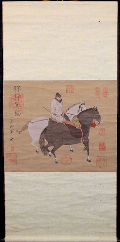 Chinese "Horse Tending" Scroll, After Han Kan