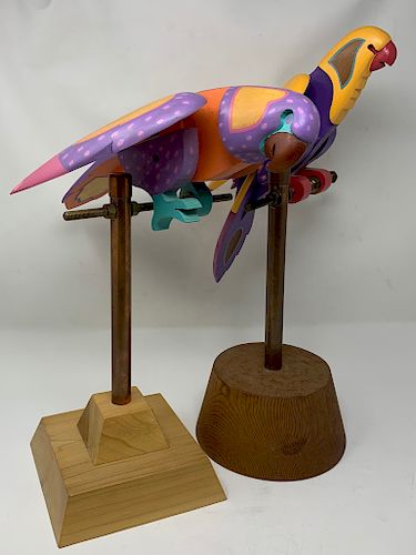 2 Outsider Art Wood Parrot Sculpture's