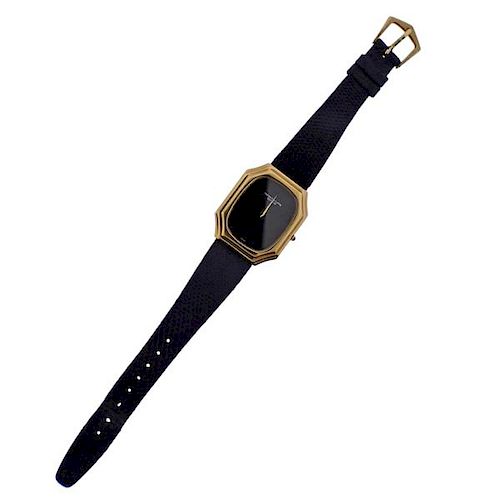 Patek Philippe 18k Gold Black Dial Manual Wind Watch