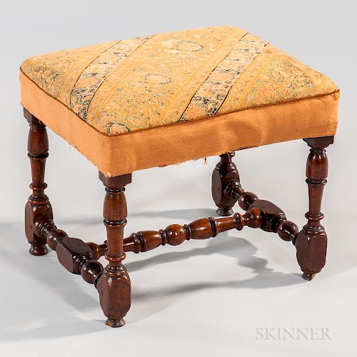 James II Walnut Joint Stool with Persian Wool Upholstery