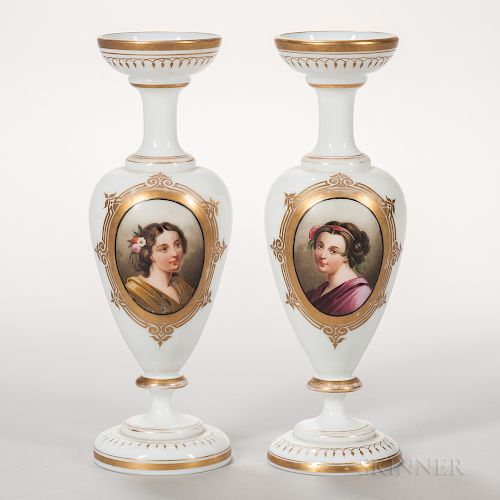 Pair of Bristol Glass Portrait Vases