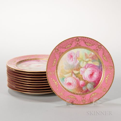 Set of Eleven Lenox China Floral Hand-painted Plates