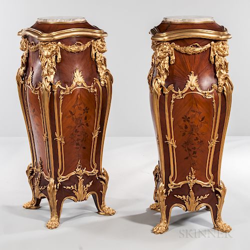 Pair of Louis XV-style Pedestals with Gilt-patinated Mounts