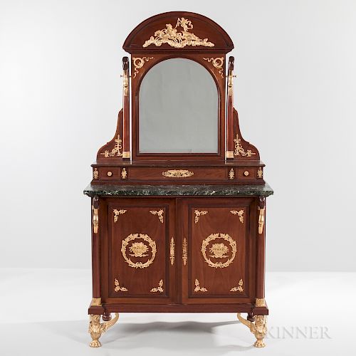 French Empire-style Ormolu-mounted Mahogany and Mahogany-veneered Vanity Cabinet