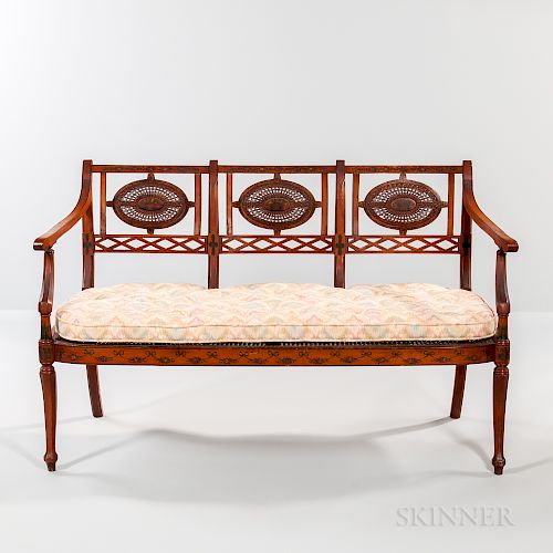 Edwardian Paint-decorated Caned Settee